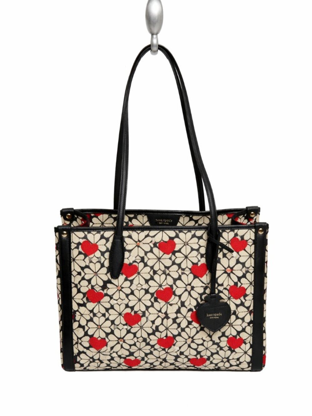 Kate Spade Italian Jacquard Canvas Heart Red Black Shoulder Tote Bag